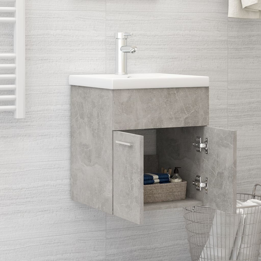 vidaXL Долен шкаф за мивка, бетонно сив, 41x38,5x46 см, ПДЧ