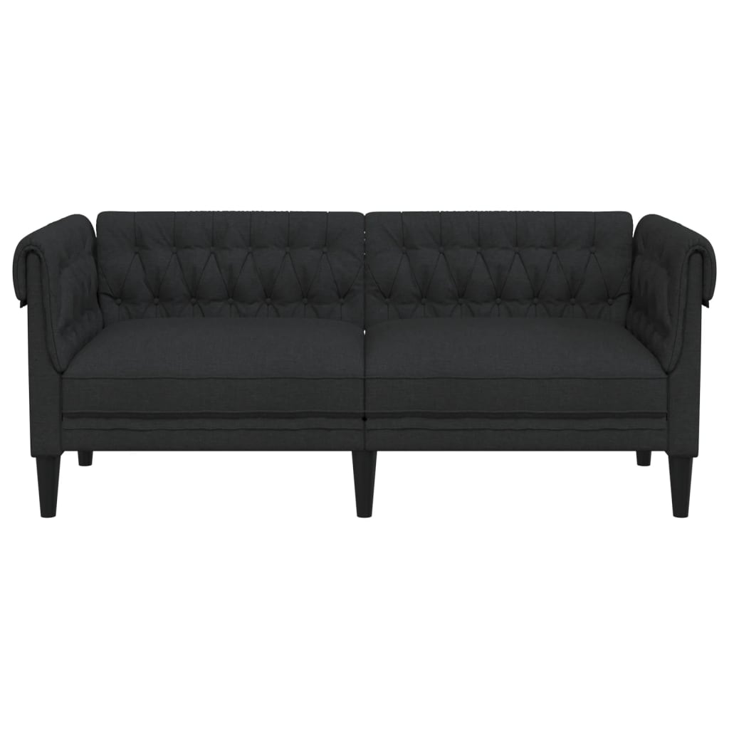 vidaXL Честърфийлд диван, 2-местен, черен, текстил