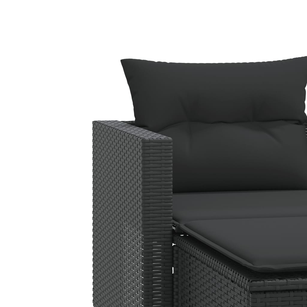 vidaXL Двуместен градински диван с табуретки, черен, полиратан