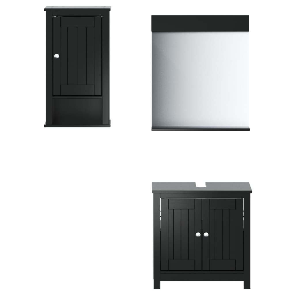 vidaXL Комплект мебели за баня от 3 части BERG черен бор масив