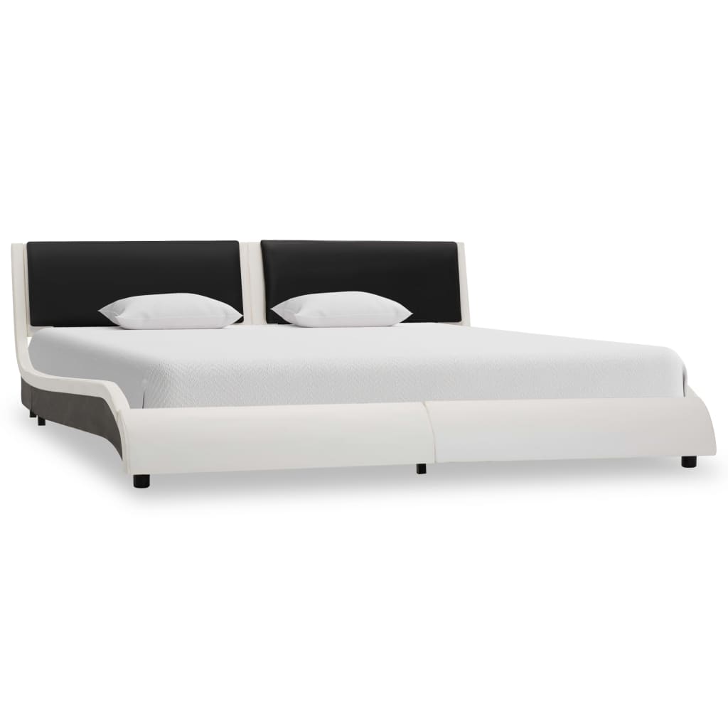 vidaXL Рамка за легло с LED, бяло и черно, изкуствена кожа, 180x200 cм