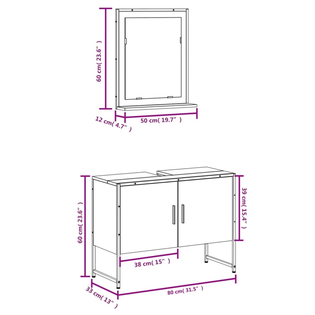 vidaXL Комплект шкаф за баня от 2 части, сонома дъб, инженерно дърво