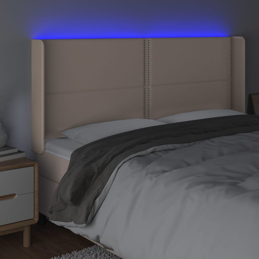 vidaXL LED горна табла за легло, капучино, 163x16x118/128 см