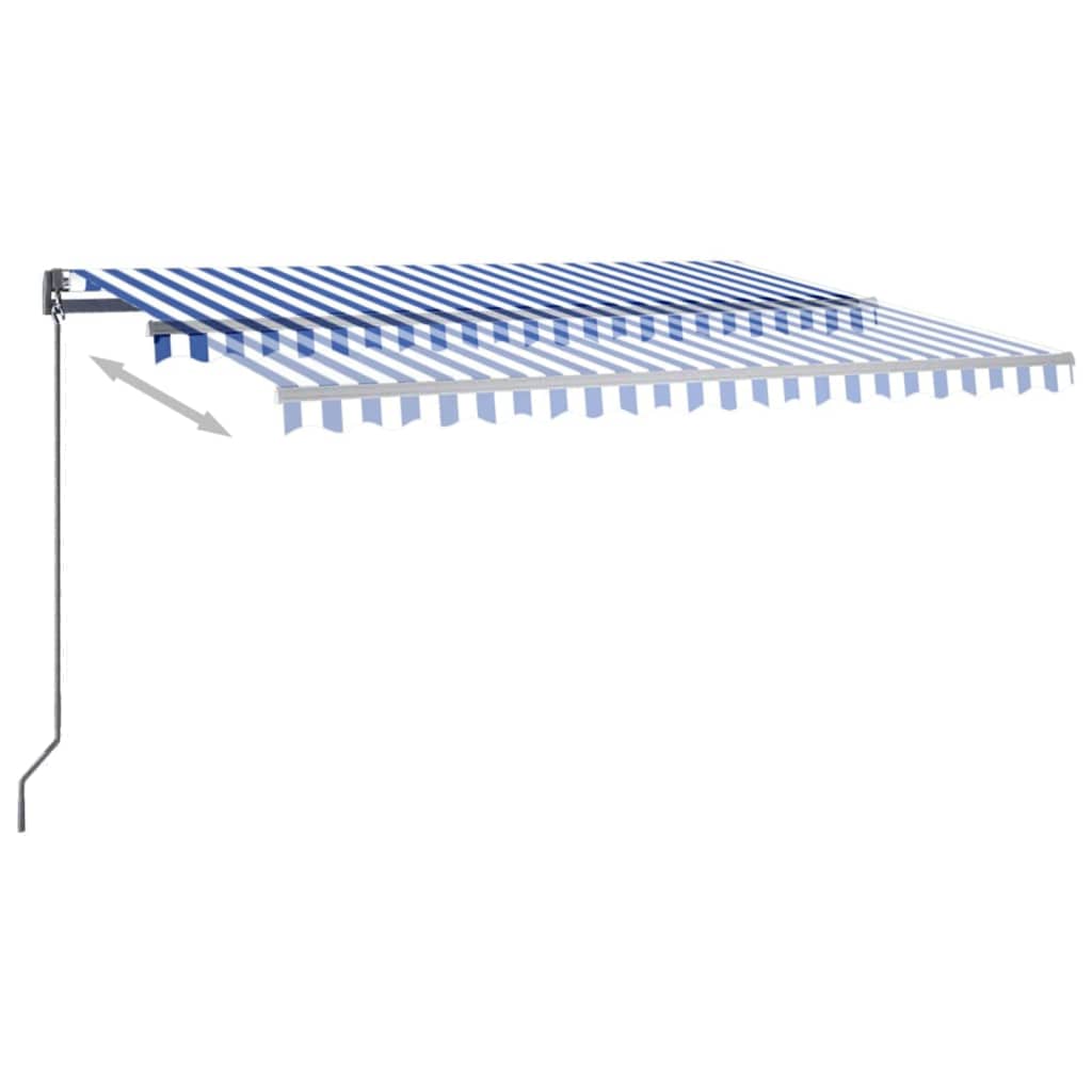 vidaXL Автоматичен сенник LED и сензор за вятър 400x300 см синьо-бял