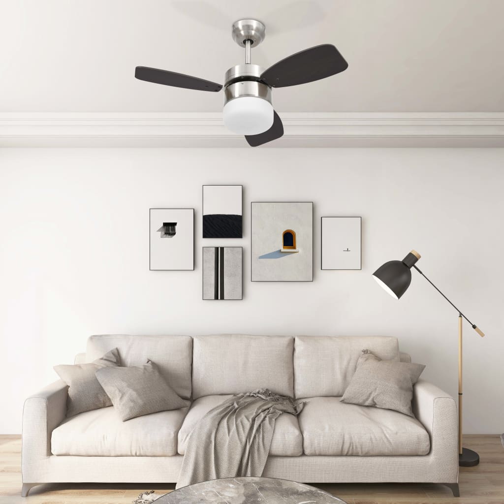 vidaXL Таванен вентилатор с лампа и дистанционно 76 см тъмнокафяв