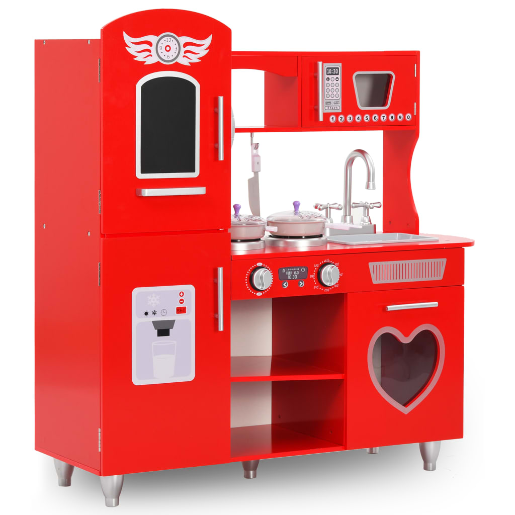 vidaXL Детска кухня за игра, МДФ, 84x31x89 см, червена