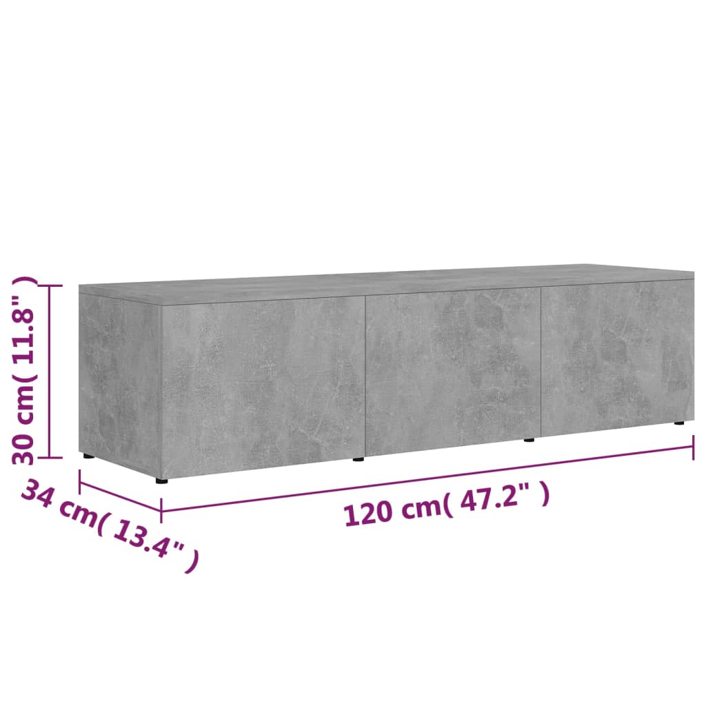vidaXL ТВ шкаф, бетонно сив, 120x34x30 см, ПДЧ