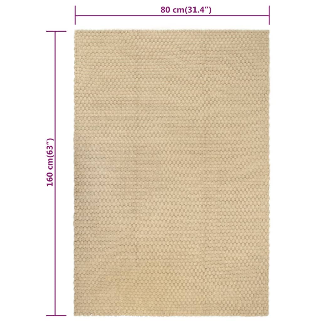 vidaXL Килим правоъгълен естествен 80x160 см памук