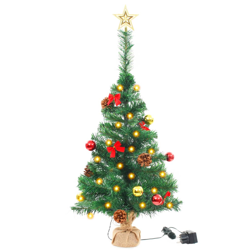 vidaXL Изкуствена елха, украсена с играчки и LED лампи, 64 см, зелена