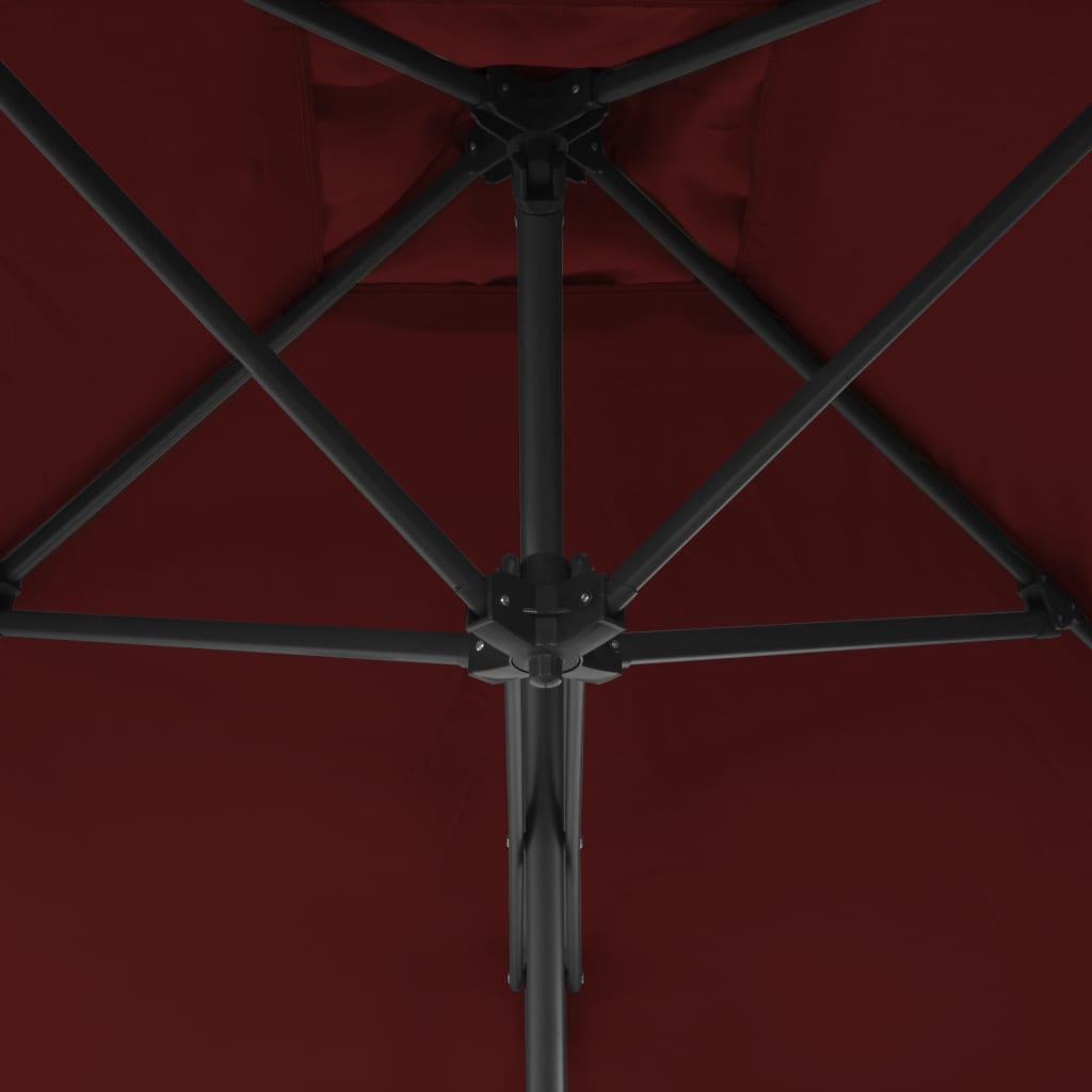 vidaXL Градински чадър със стоманен прът, бордо, 250x250x230 см