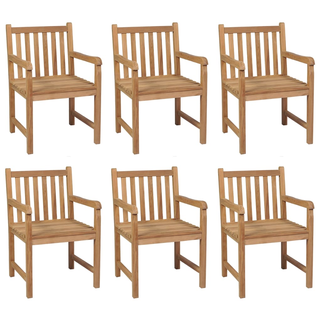 vidaXL Градински столове, 6 бр, виненочервени възглавници, тик масив