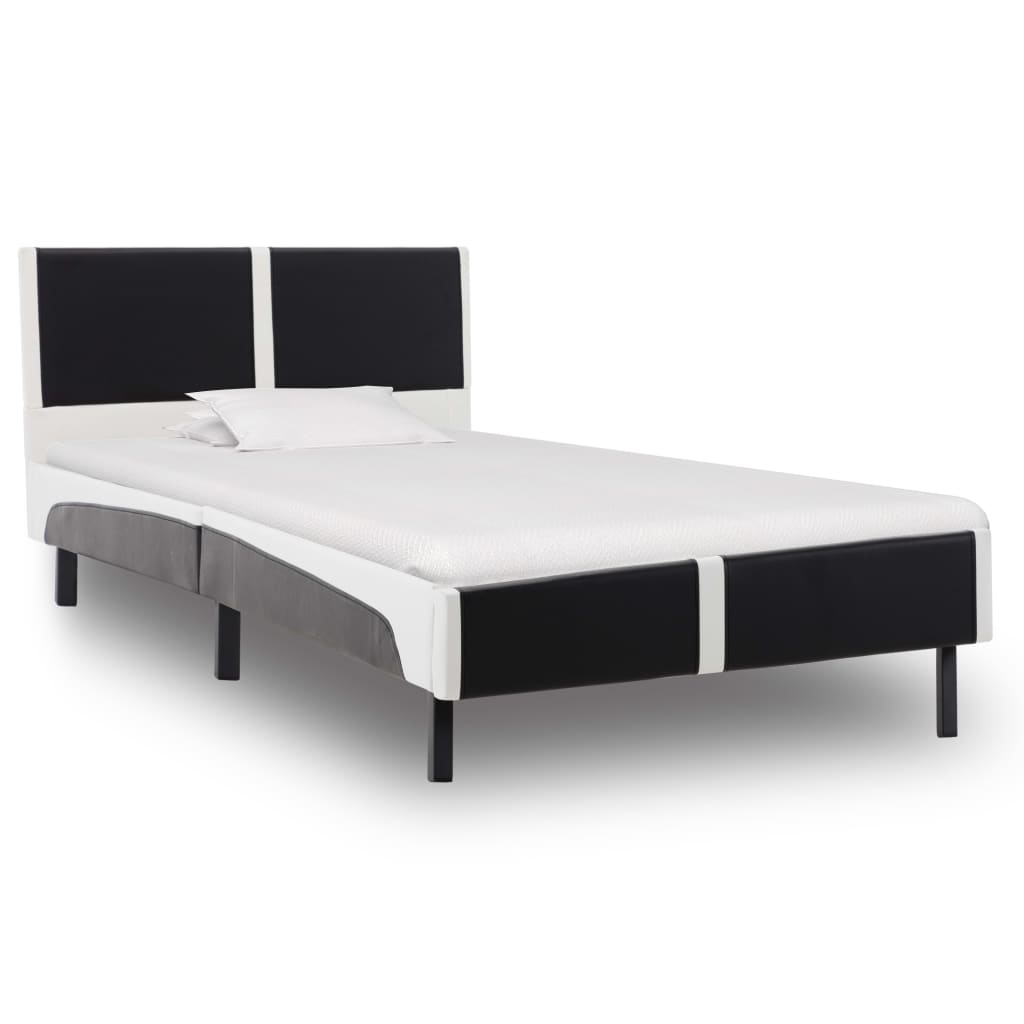 vidaXL Рамка за легло, черно и бяло, изкуствена кожа, 90x200 cм