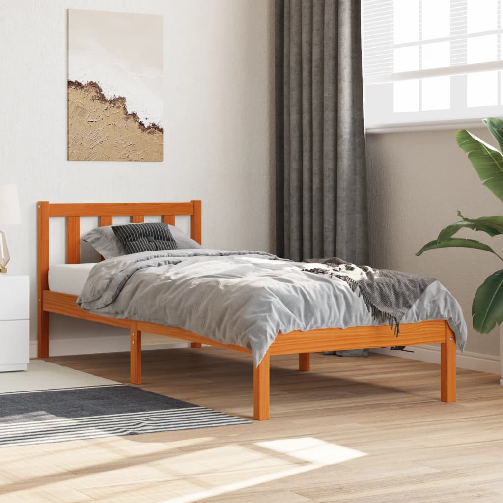vidaXL Рамка за легло, восъчнокафяв, 90x190 см, борово дърво масив