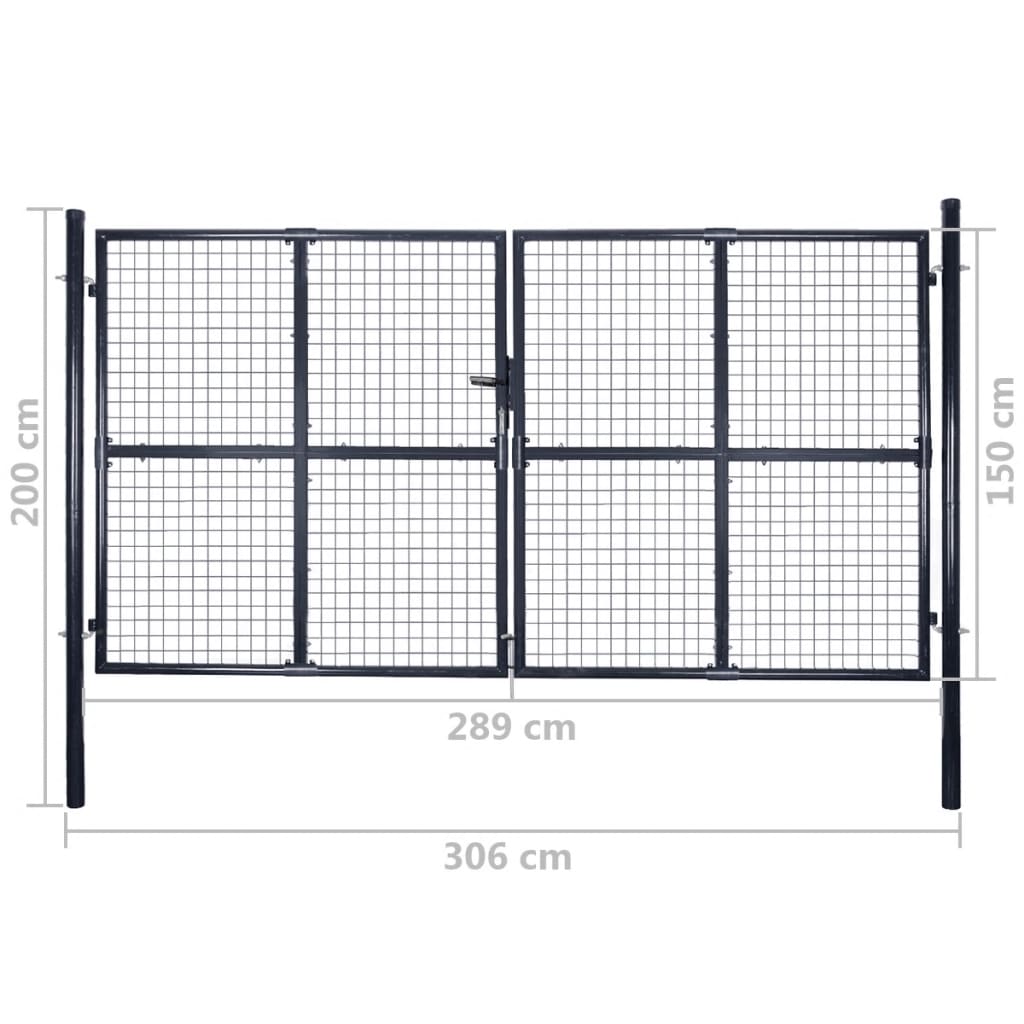 vidaXL Портална дворна врата, поцинкована стомана, 289x150 см, сива