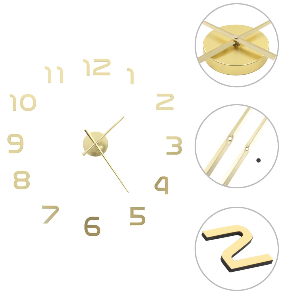 vidaXL 3D стенен часовник, модерен дизайн, 100 см, XXL, златист