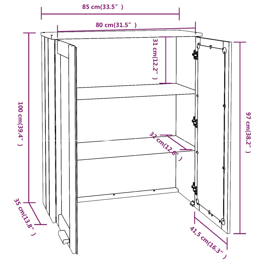 vidaXL Надстройка за шкаф HAMAR, меденокафява, 85x35x100 см, бор масив