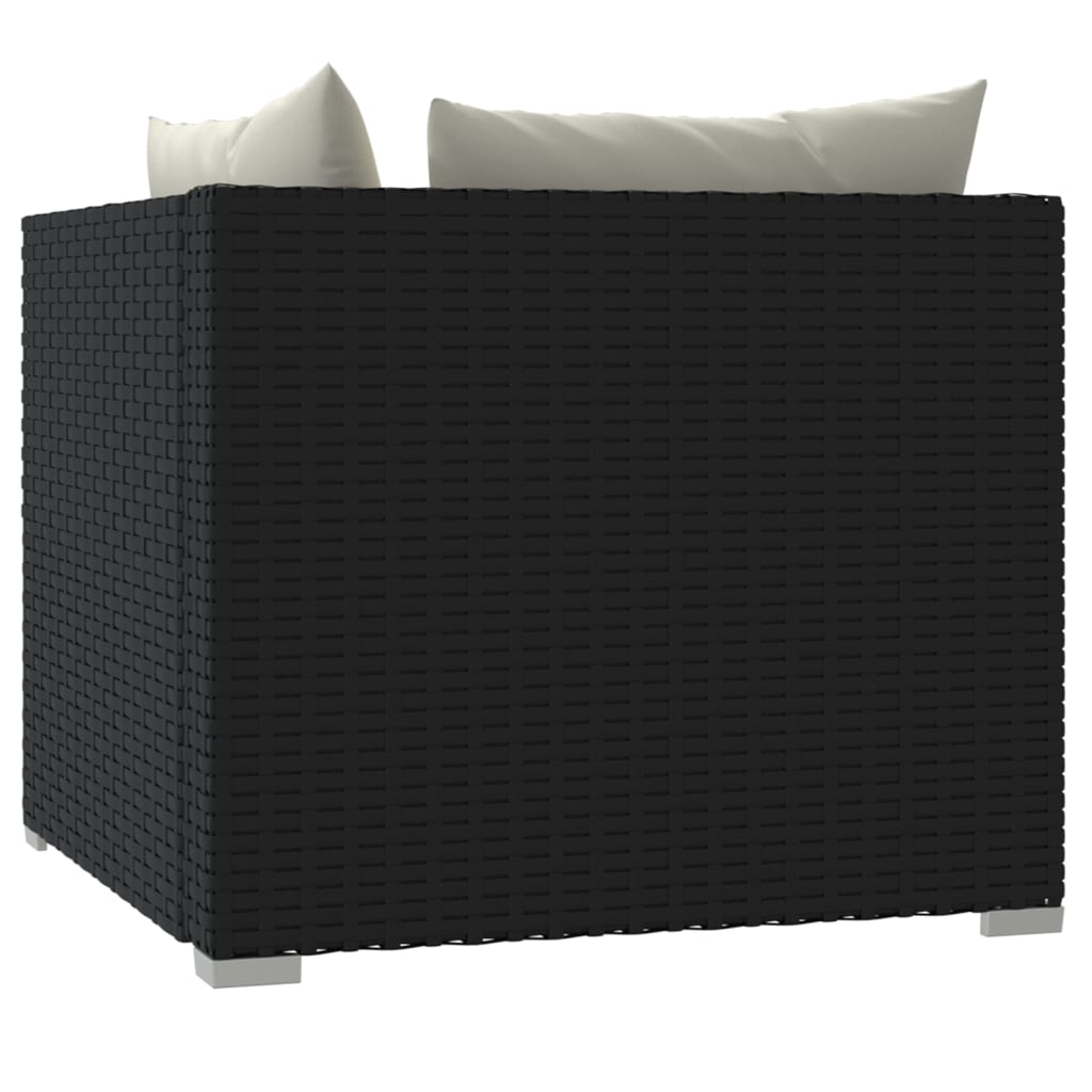 vidaXL 2-местен диван с възглавници, черен, полиратан