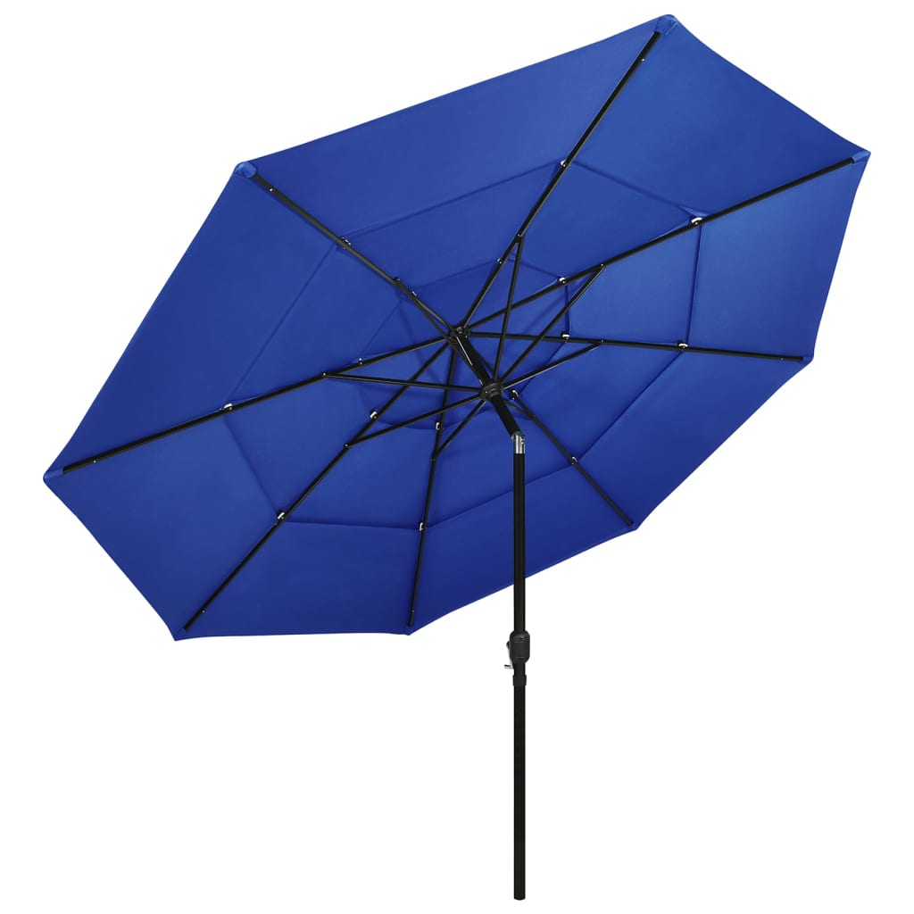 vidaXL Градински чадър на 3 нива с алуминиев прът, лазурносин, 3,5 м