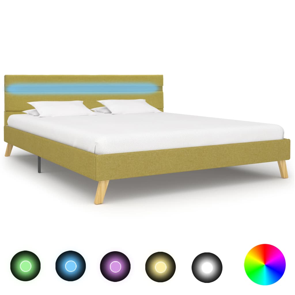 vidaXL Рамка за легло с LED, зелена, текстил, 140x200 см
