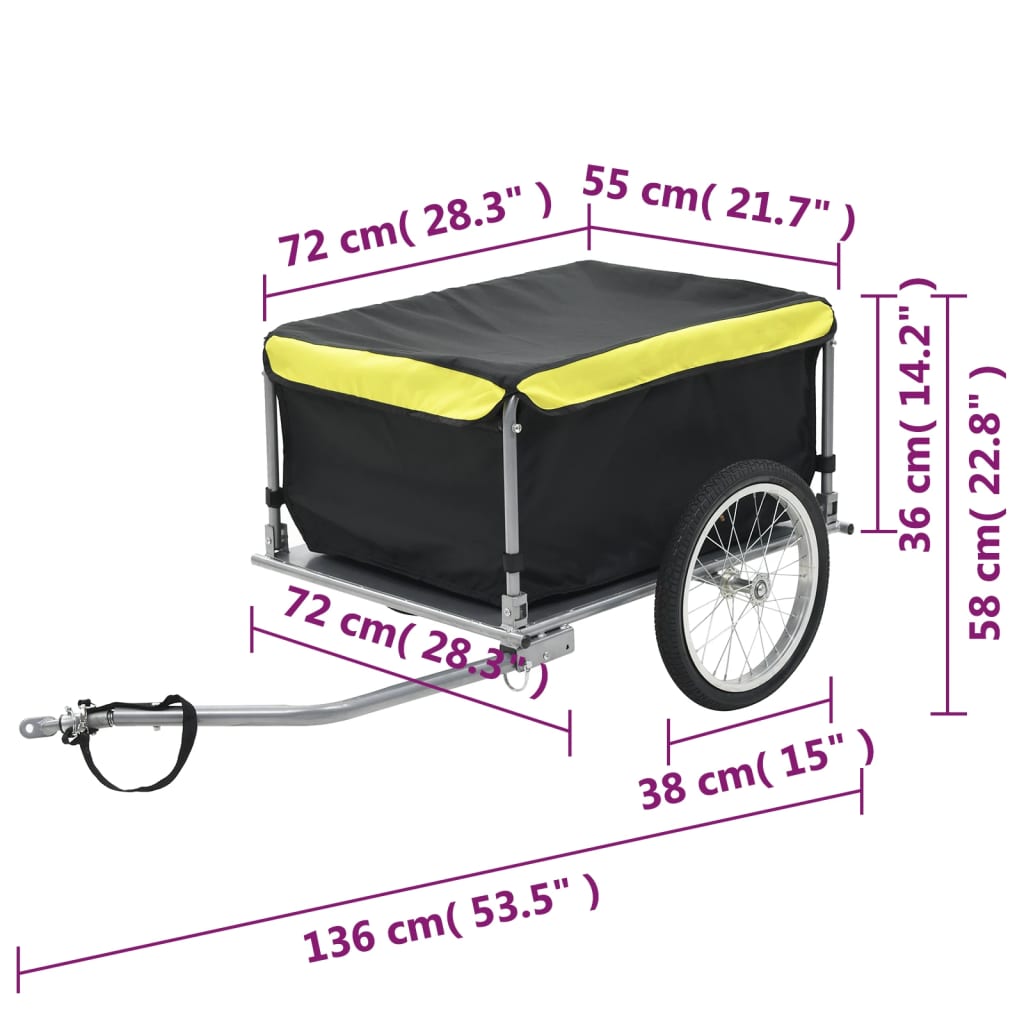 vidaXL Ремарке за колело, черно и жълто, 65 кг
