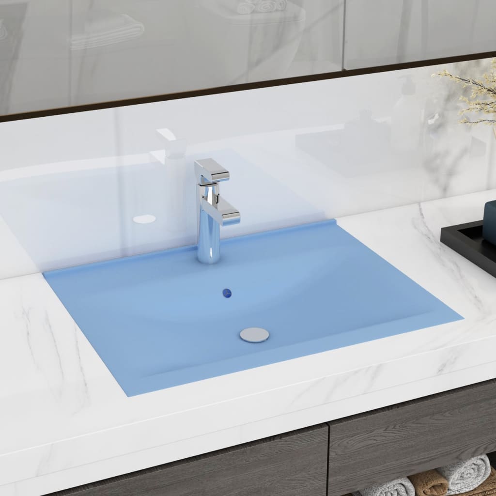 vidaXL Луксозна мивка с отвор за кран светлосин мат 60x46 см керамика