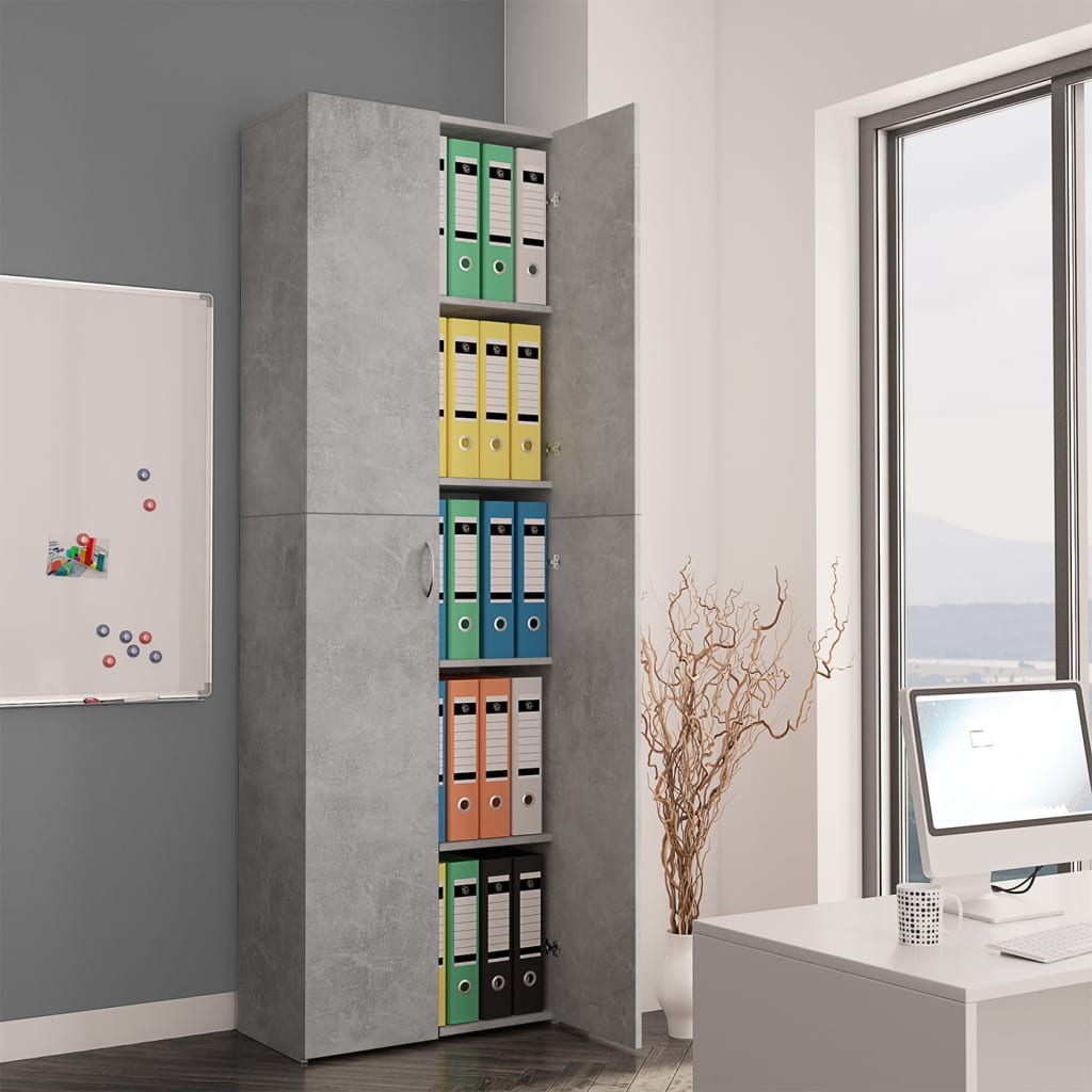 vidaXL Офис шкаф, бетонно сив, 60x32x190 см, ПДЧ