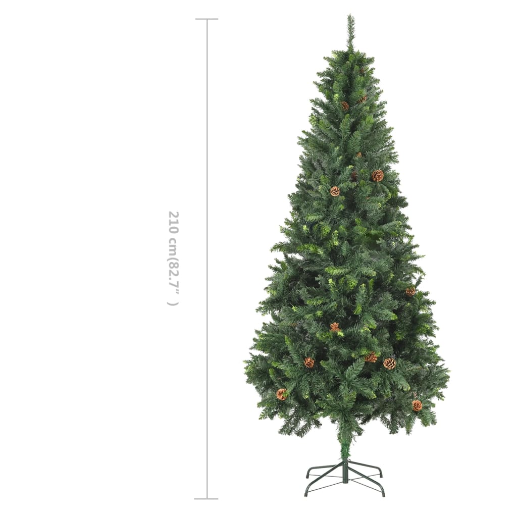 vidaXL Изкуствено коледно дърво с шишарки, зелено, 210 см