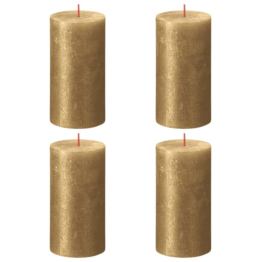 Bolsius Рустик колонни свещи Shimmer, 4 бр, 130x68 мм, златисти