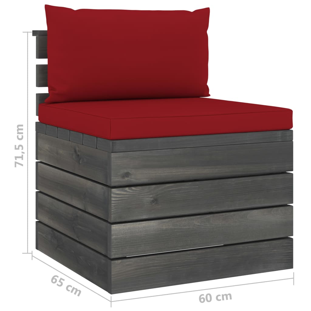 vidaXL Градински палетен среден диван с възглавници, борова дървесина