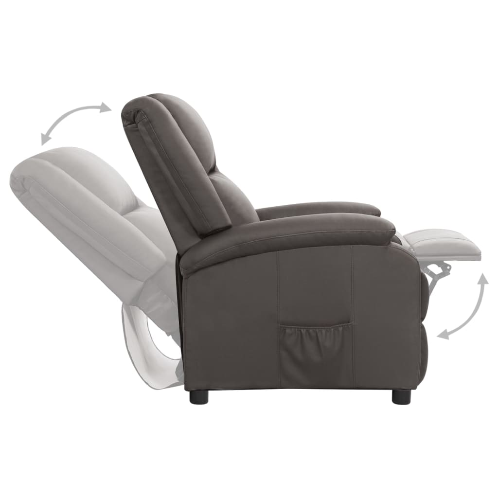 vidaXL Реклайнер стол, сив, естествена кожа