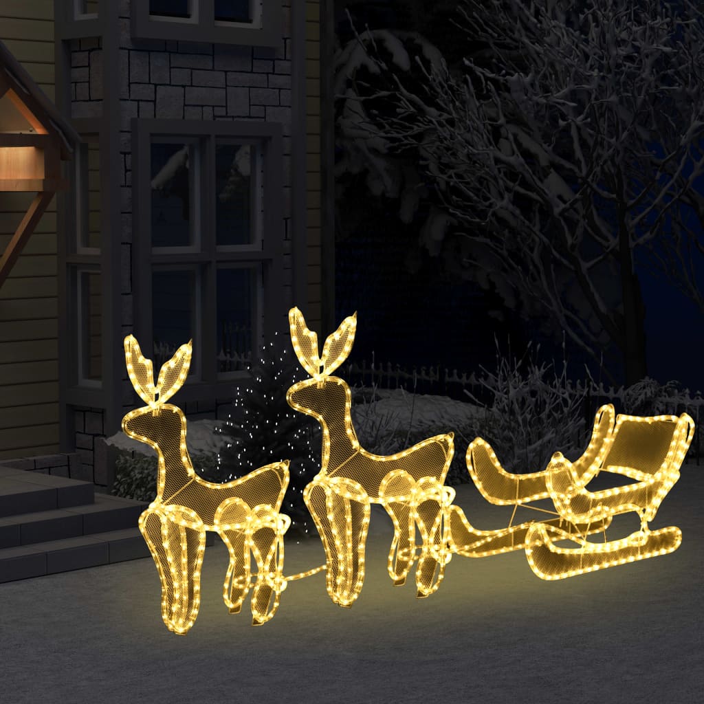 vidaXL Коледна украса, 2 светещи елена с шейна, мрежа, 648 LED