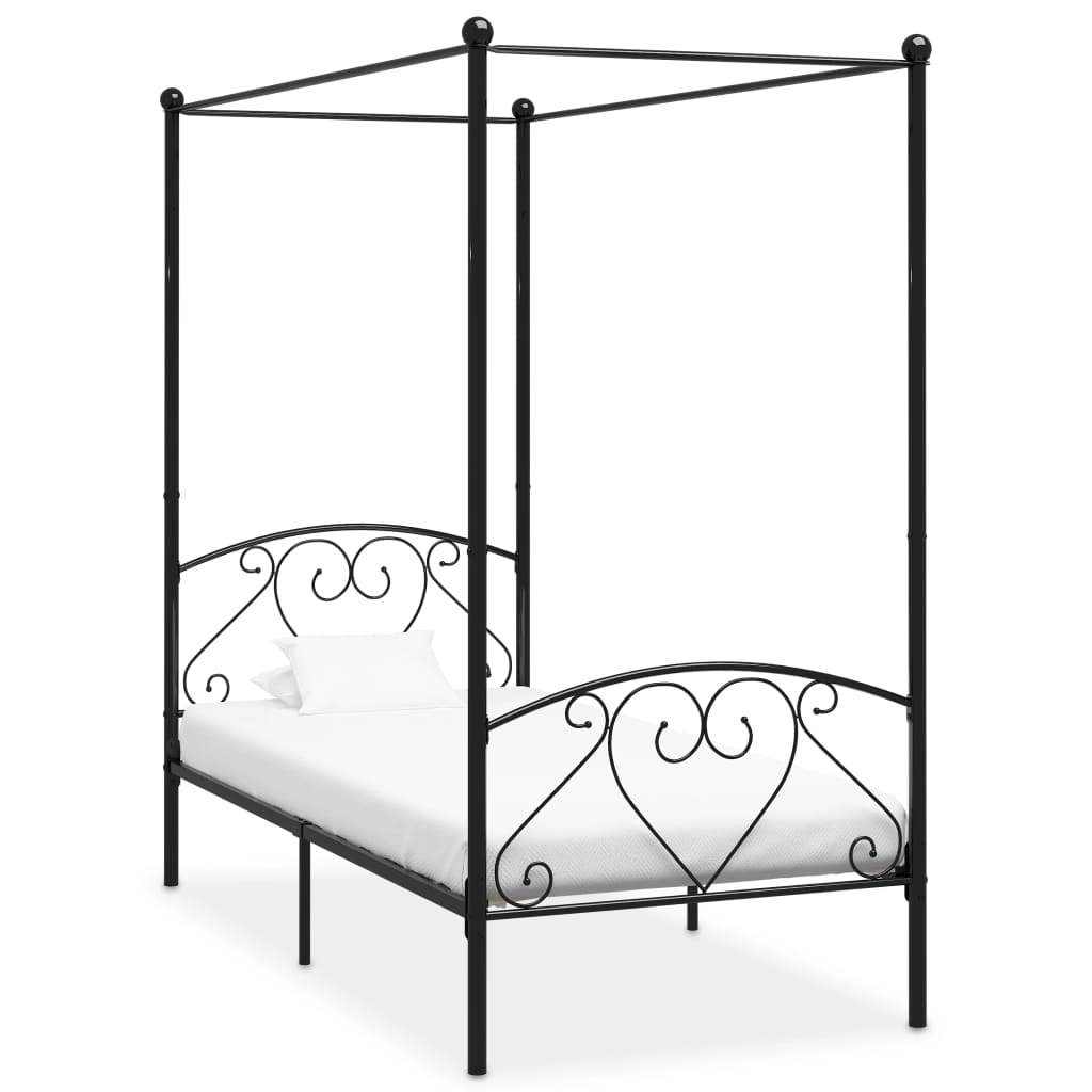 vidaXL Рамка за легло с балдахин, черна, метал, 90x200 cм