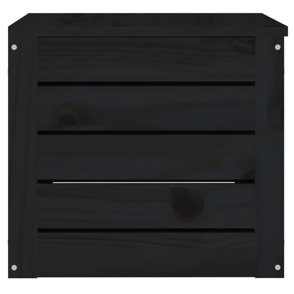vidaXL Кутия за съхранение, черна, 59,5x36,5x33 см, борово дърво масив