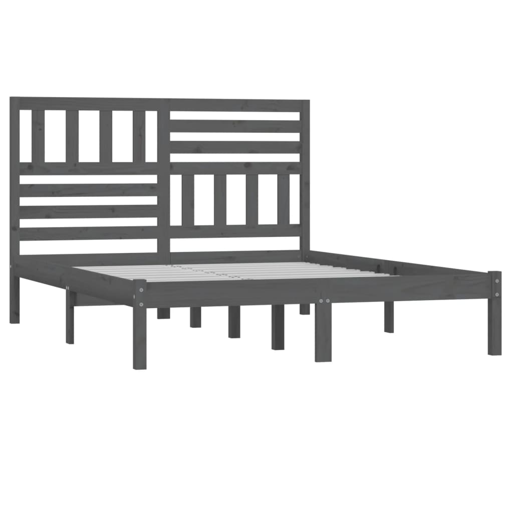 vidaXL Рамка за легло, сива, масивен бор, 140x190 см