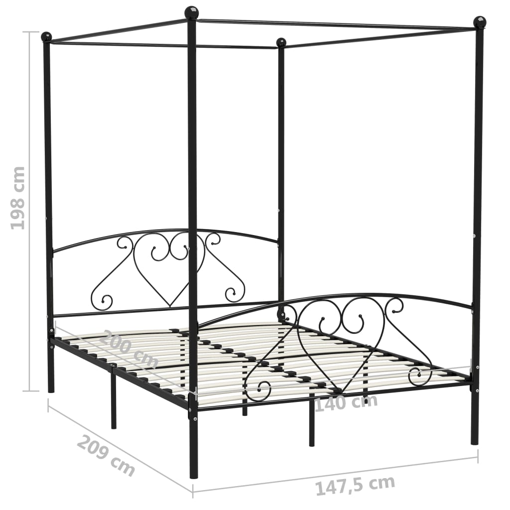 vidaXL Рамка за легло с балдахин, черна, метал, 140x200 cм