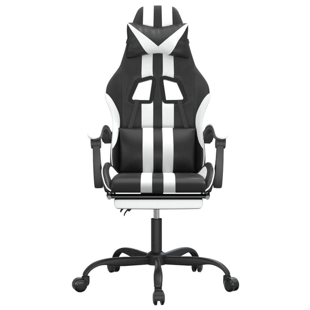 vidaXL Въртящ гейминг стол с опора за крака черно-бял изкуствена кожа