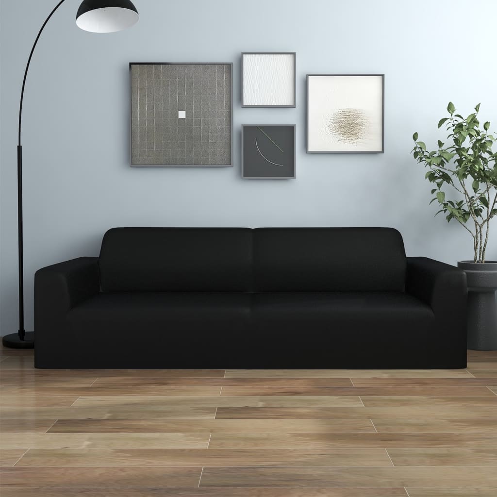 vidaXL Разтеглив калъф за 3-местен диван, черен, полиестерно жарсе