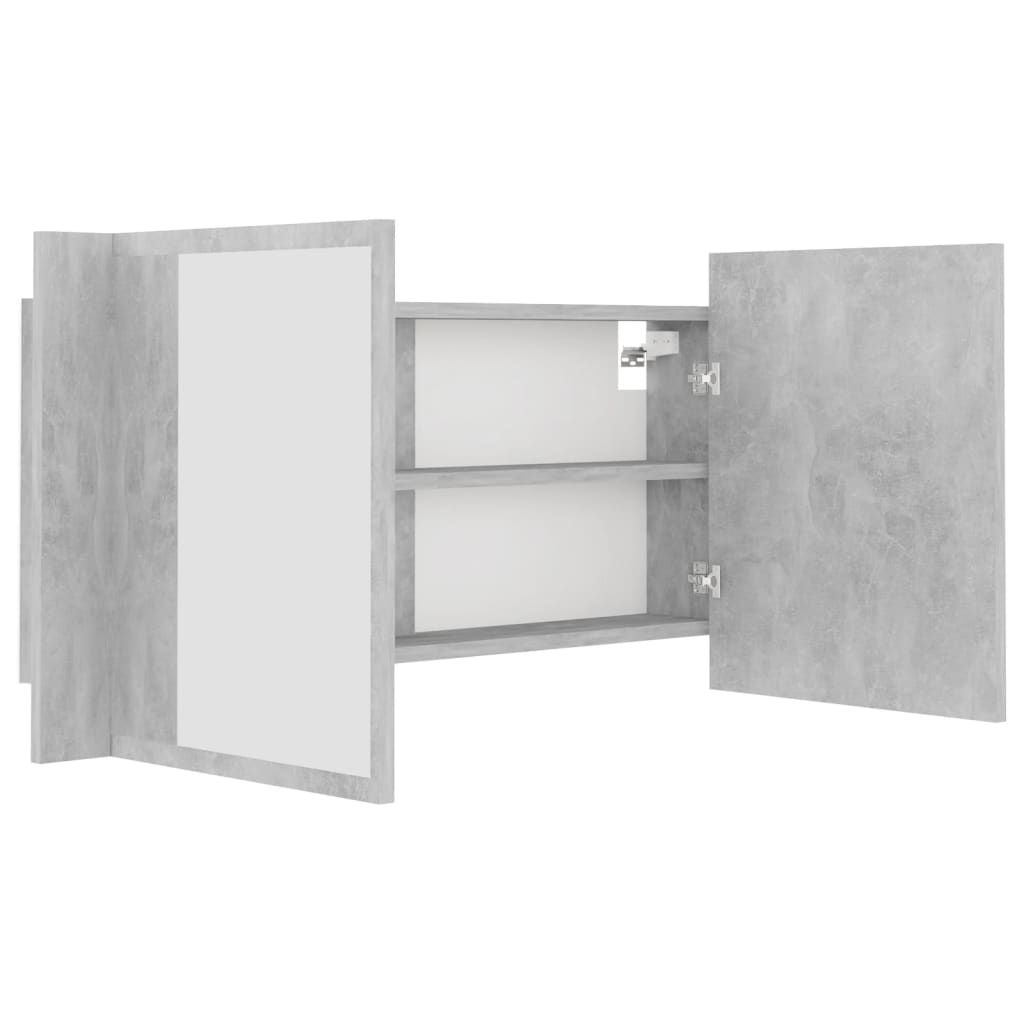 vidaXL LED шкаф с огледало за баня, бетонно сив, 90x12x45 см, акрил