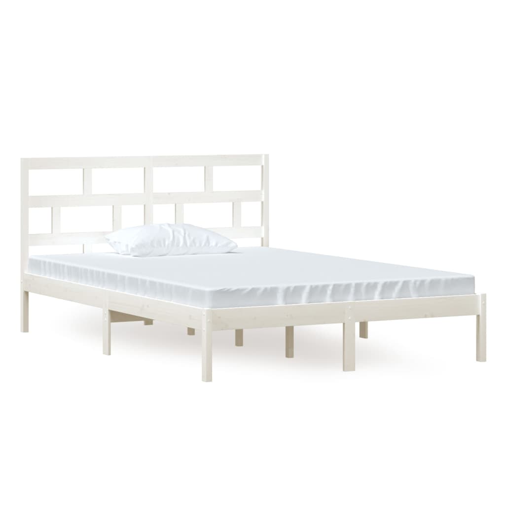 vidaXL Рамка за легло, бяла, борово дърво масив, 140х200 см