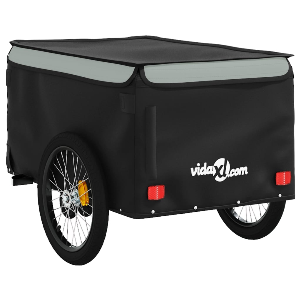 vidaXL Ремарке за велосипед, черно и сиво, 45 кг, желязо