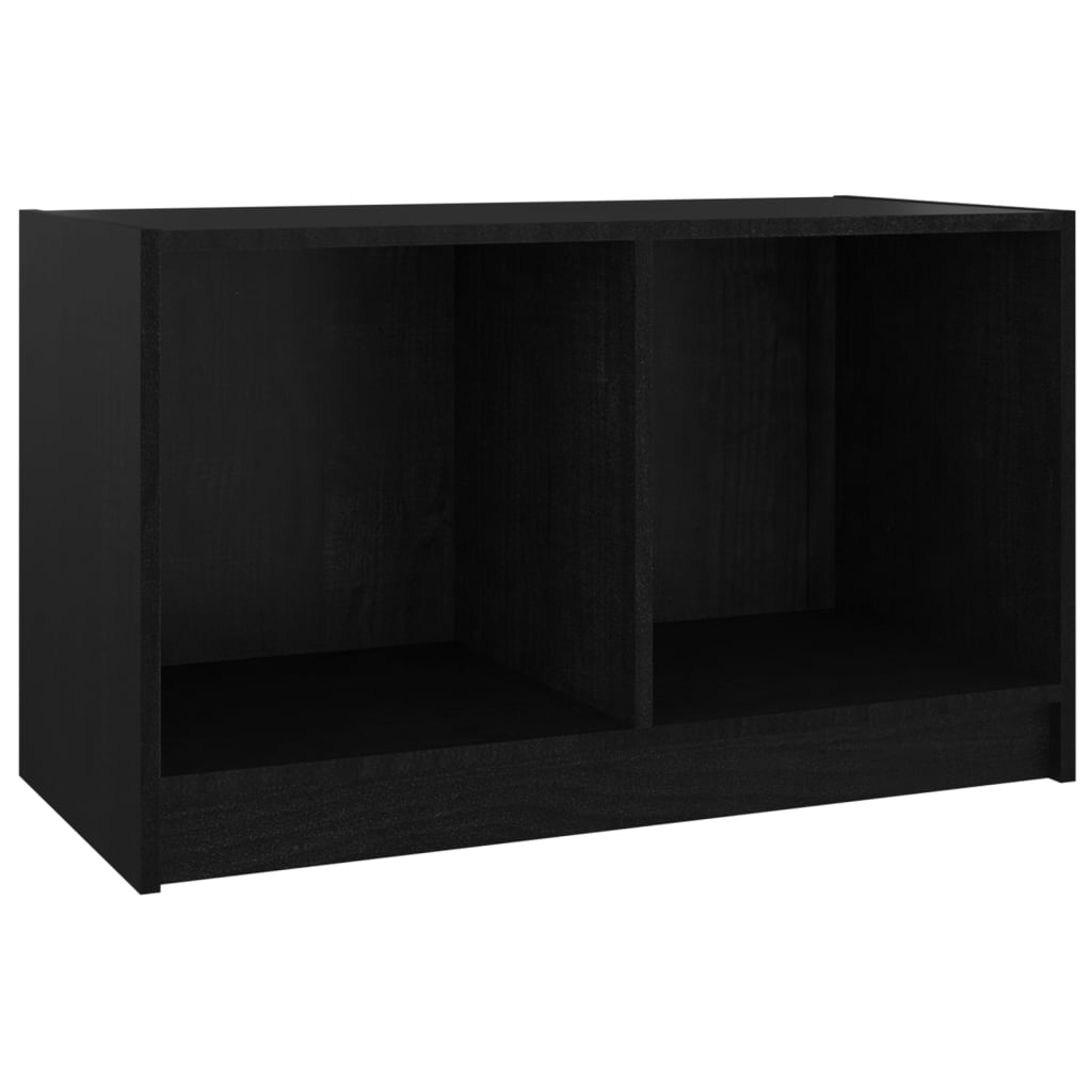 vidaXL ТВ шкаф, черен, 70x33x42 см, бор масив