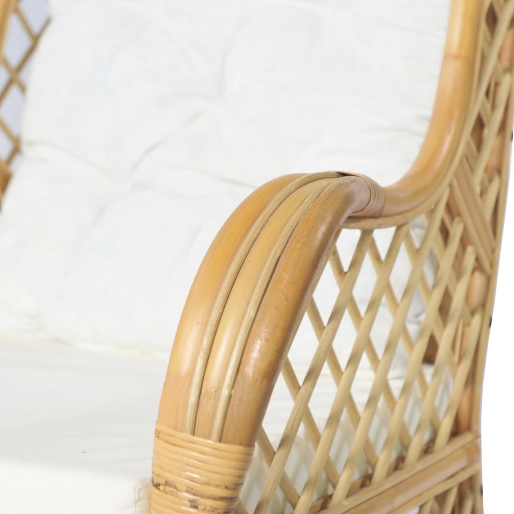 vidaXL Кресло с възглавница, естествен ратан и лен