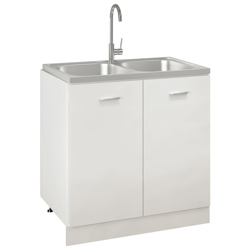 vidaXL Кухненска мивка с две корита, сребриста, 800x500x155 мм, инокс