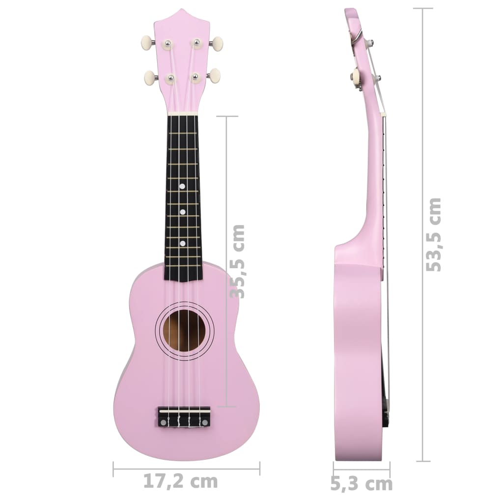 vidaXL Комплект сопрано укулеле с калъф за деца, розово, 21"