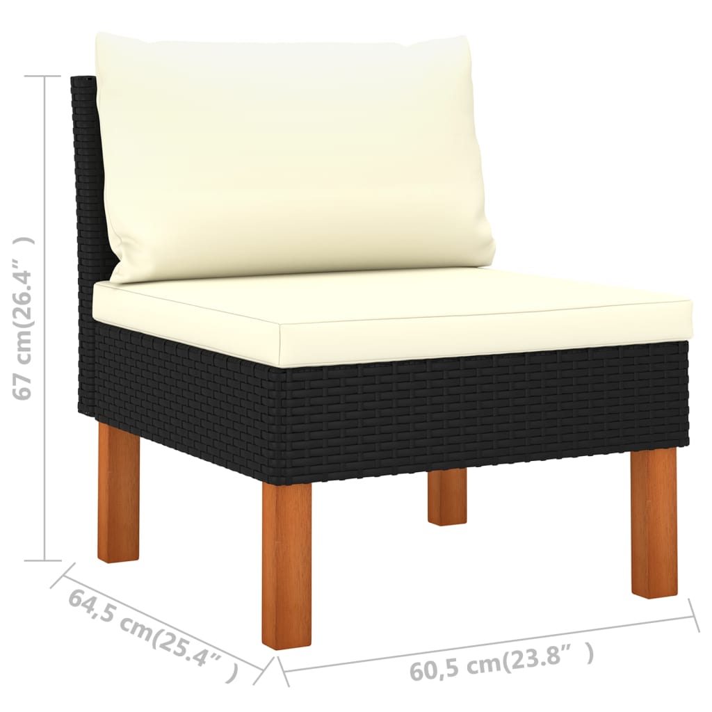 vidaXL 4-местен градински диван с възглавници, черен полиратан