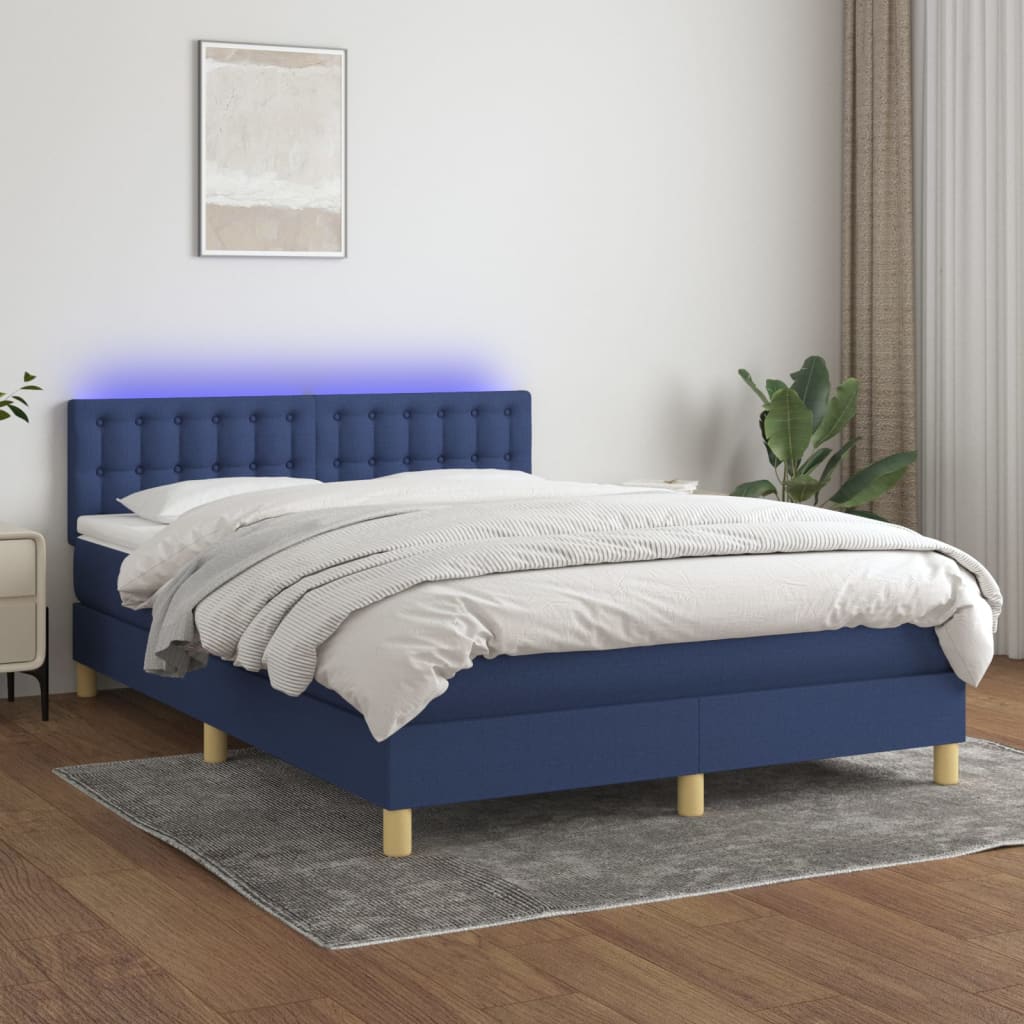 vidaXL Боксспринг легло с матрак и LED, синьо, 140x200 см, плат