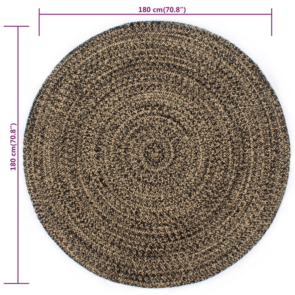 vidaXL Ръчно тъкан килим от юта, черно и кафяво, 180 см