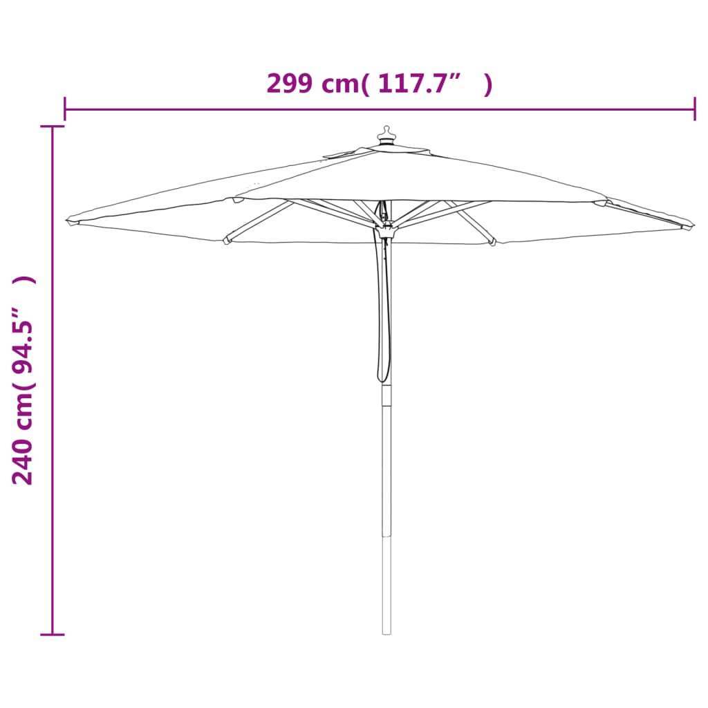 vidaXL Градински чадър с дървен прът, пясъчен цвят, 299x240 см