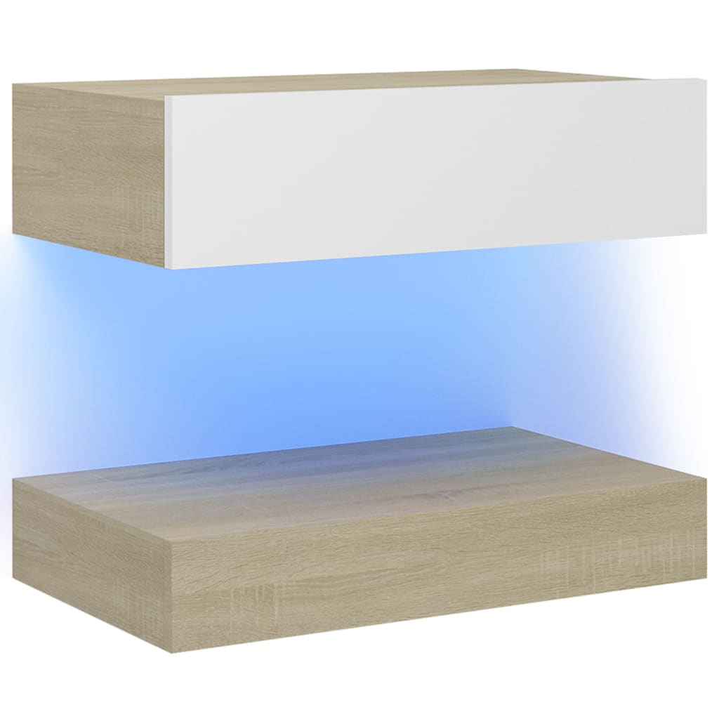 vidaXL ТВ шкаф с LED осветление, бяло и дъб сонома, 60x35 см