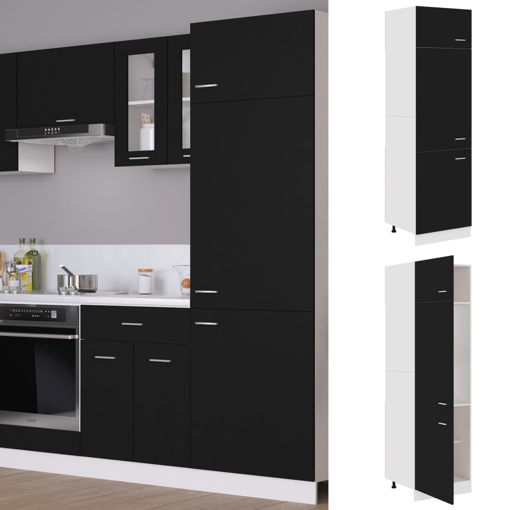 vidaXL Шкаф за хладилник, черен, 60x57x207 см, ПДЧ